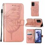 For Xiaomi Mi 11T 5G / 11T Pro 5G Embossed Butterfly Leather Phone Case with Holder & Card Slot & Wallet & Lanyard(Rose Gold)