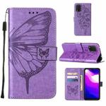 For Xiaomi Mi 10 5G / 10 Pro 5G Embossed Butterfly Leather Phone Case with Holder & Card Slot & Wallet & Lanyard(Purple)