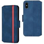 For iPhone XS / X Retro Frosted Oil Side Horizontal Flip Case with Holder & Card Slots(Blue)