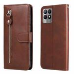 For OPPO Realme 8i Calf Texture Zipper Horizontal Flip Leather Phone Case(Brown)