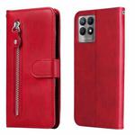 For OPPO Realme 8i Calf Texture Zipper Horizontal Flip Leather Phone Case(Red)