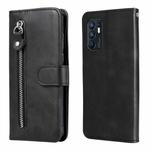 For OPPO Reno6 4G Calf Texture Zipper Horizontal Flip Leather Phone Case(Black)