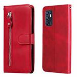 For OPPO Reno6 4G Calf Texture Zipper Horizontal Flip Leather Phone Case(Red)