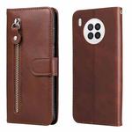 For Huawei nova 8i / Honor 50 Lite Calf Texture Zipper Horizontal Flip Leather Phone Case(Brown)