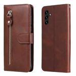For Samsung Galaxy A13 5G Calf Texture Zipper Horizontal Flip Leather Phone Case(Brown)