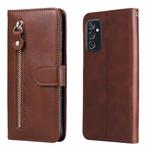 For Samsung Galaxy M52 5G Calf Texture Zipper Horizontal Flip Leather Phone Case(Brown)