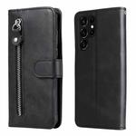 For Samsung Galaxy S22 Ultra 5G Calf Texture Zipper Horizontal Flip Leather Phone Case(Black)