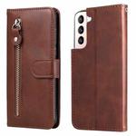 For Samsung Galaxy S22+ 5G Calf Texture Zipper Horizontal Flip Leather Phone Case(Brown)