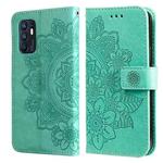 For OPPO Reno6 4G 7-petal Flowers Embossed Flip Leather Phone Case with Holder & Card Slots(Green)