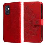 For OPPO Reno6 4G 7-petal Flowers Embossed Flip Leather Phone Case with Holder & Card Slots(Red)