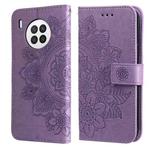 For Huawei nova 8i / Honor 50 Lite 7-petal Flowers Embossed Flip Leather Phone Case with Holder & Card Slots(Light Purple)