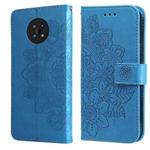 For Nokia G50 7-petal Flowers Embossed Flip Leather Phone Case with Holder & Card Slots(Blue)