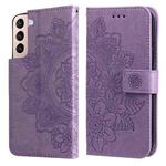 For Samsung Galaxy S22 5G 7-petal Flowers Embossed Flip Leather Phone Case with Holder & Card Slots(Light Purple)