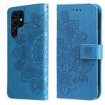 Samsung Galaxy S22 UItra 5G 7-petal Flowers Embossed Flip Leather Phone Case with Holder & Card Slots(Blue)