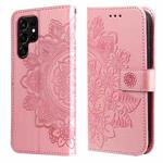 Samsung Galaxy S22 UItra 5G 7-petal Flowers Embossed Flip Leather Phone Case with Holder & Card Slots(Rose Gold)