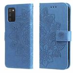 For Samsung Galaxy A03s (164.2mm) 7-petal Flowers Embossed Flip Leather Phone Case with Holder & Card Slots(Blue)