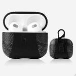Snakeskin Texture and Leather Stitching Earphone Protective Case with Hang Buckle For AirPods 3(Gray)