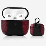 Snakeskin Texture and Leather Stitching Earphone Protective Case with Hang Buckle For AirPods 3(Wine Red)