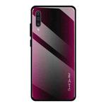 For Galaxy A50 Texture Gradient Glass Protective Case(Rose Red)