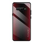 For Galaxy S10 Texture Gradient Glass Protective Case(Red)