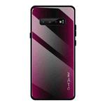 For Galaxy S10 Texture Gradient Glass Protective Case(Rose Red)