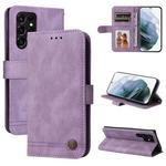 For Samsung Galaxy S22 Ultra Skin Feel Life Tree Metal Button Horizontal Flip Leather Phone Case(Purple)