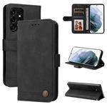 For Samsung Galaxy S22 Ultra Skin Feel Life Tree Metal Button Horizontal Flip Leather Phone Case(Black)