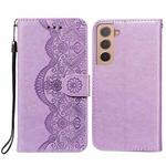 For Samsung Galaxy S22 5G Flower Vine Embossing Pattern Horizontal Flip Leather Phone Case with Card Slot & Holder & Wallet & Lanyard(Purple)