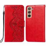 For Samsung Galaxy S22+ 5G Flower Vine Embossing Pattern Horizontal Flip Leather Phone Case with Card Slot & Holder & Wallet & Lanyard(Red)