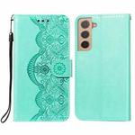 For Samsung Galaxy S22+ 5G Flower Vine Embossing Pattern Horizontal Flip Leather Phone Case with Card Slot & Holder & Wallet & Lanyard(Green)