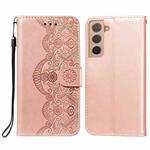 For Samsung Galaxy S22+ 5G Flower Vine Embossing Pattern Horizontal Flip Leather Phone Case with Card Slot & Holder & Wallet & Lanyard(Rose Gold)