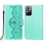 For Xiaomi Redmi Note 11 Flower Vine Embossing Pattern Horizontal Flip Leather Phone Case with Card Slot & Holder & Wallet & Lanyard(Green)