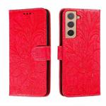 For Samsung Galaxy S22 5G Lace Flower Leather Phone Case with Holder & Card Slots & Wallet & Photo Frame(Red)