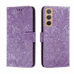 For Samsung Galaxy S22+ 5G Lace Flower Leather Phone Case with Holder & Card Slots & Wallet & Photo Frame(Purple)