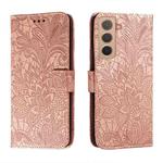 For Samsung Galaxy S22+ 5G Lace Flower Leather Phone Case with Holder & Card Slots & Wallet & Photo Frame(Rose Gold)