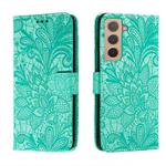For Samsung Galaxy S22+ 5G Lace Flower Leather Phone Case with Holder & Card Slots & Wallet & Photo Frame(Green)