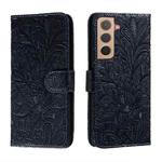 For Samsung Galaxy S22+ 5G Lace Flower Leather Phone Case with Holder & Card Slots & Wallet & Photo Frame(Dark Blue)
