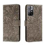 For Xiaomi Redmi Note 11 Lace Flower Leather Phone Case with Holder & Card Slots & Wallet & Photo Frame(Grey)