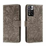 For Xiaomi Redmi Note 11 Pro Lace Flower Leather Phone Case with Holder & Card Slots & Wallet & Photo Frame(Grey)
