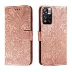 For Xiaomi Redmi Note 11 Pro Lace Flower Leather Phone Case with Holder & Card Slots & Wallet & Photo Frame(Rose Gold)