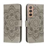 For Samsung Galaxy S22 5G Sun Mandala Embossing Pattern Phone Leather Case with Holder & Card Slots & Wallet & Lanyard(Grey)