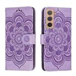 For Samsung Galaxy S22 5G Sun Mandala Embossing Pattern Phone Leather Case with Holder & Card Slots & Wallet & Lanyard(Purple)