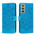 For Samsung Galaxy S22 5G Sun Mandala Embossing Pattern Phone Leather Case with Holder & Card Slots & Wallet & Lanyard(Blue)