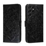 For Samsung Galaxy S22 Ultra 5G Sun Mandala Embossing Pattern Phone Leather Case with Holder & Card Slots & Wallet & Lanyard(Black)