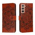 For Samsung Galaxy S22+ 5G Sun Mandala Embossing Pattern Phone Leather Case with Holder & Card Slots & Wallet & Lanyard(Brown)