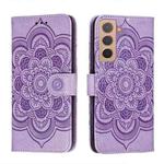 For Samsung Galaxy S22+ 5G Sun Mandala Embossing Pattern Phone Leather Case with Holder & Card Slots & Wallet & Lanyard(Purple)