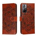 For Xiaomi Redmi Note 11 Sun Mandala Embossing Pattern Phone Leather Case with Holder & Card Slots & Wallet & Lanyard(Brown)