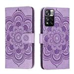 For Xiaomi Redmi Note 11 Pro Sun Mandala Embossing Pattern Phone Leather Case with Holder & Card Slots & Wallet & Lanyard(Purple)