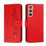 For Samsung Galaxy S22 5G Feather Pattern Litchi Texture Leather Phone Case with Holder & Card Slots & Wallet(Red)