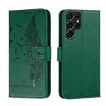 For Samsung Galaxy S22 Ultra 5G Feather Pattern Litchi Texture Leather Phone Case with Holder & Card Slots & Wallet(Green)